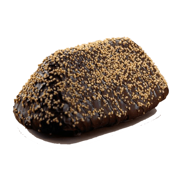 GIANGALUP FARCITO CON CREMA GIANDUJA, RICOPERTO DI CIOCCOLATO FONDENTE E GRANELLA DI NOCCIOLE PRALINÈ.