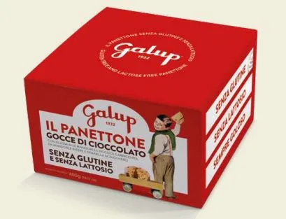 PANETTONE TRADIZIONALE GRAN GALUP CON GOCCE DI CIOCCOLATO SENZA LATTOSIO E SENZA GLUTINE.